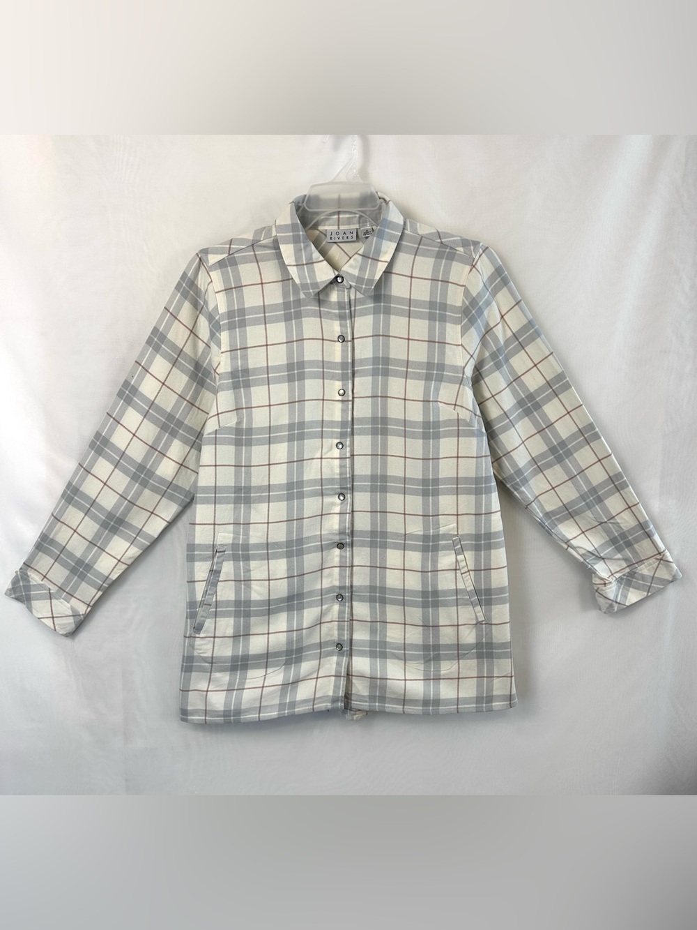 New Joan Rivers Plaid Snap Front Flannel Pocket Tunic / Medium / broken snap